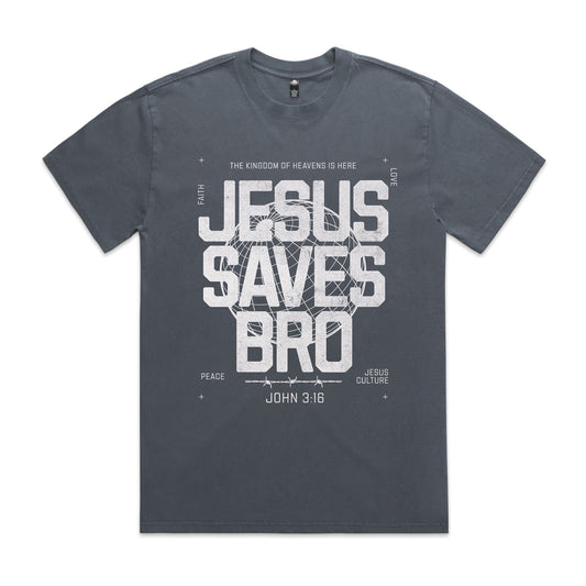 Men's Heavy Faded Tee Oversized Jesus Saves Bro