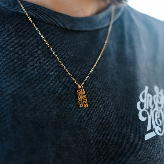 'jesus Saves' Gold Necklace