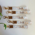 Neutral Spring Floral Wristlet Keychain- Faith