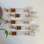 Neutral Spring Floral Wristlet Keychain- Faith
