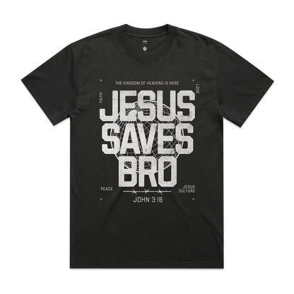 Men's Heavy Faded Tee Oversized Jesus Saves Bro