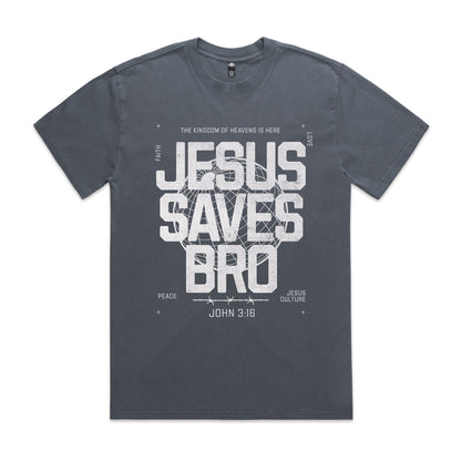 Men's Heavy Faded Tee Oversized Jesus Saves Bro