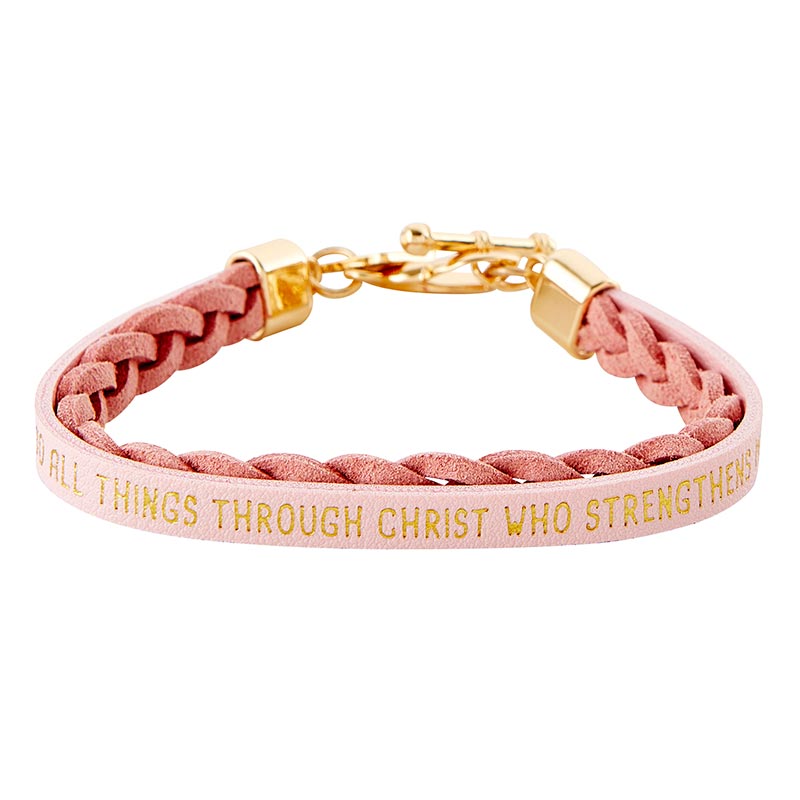 Wrapped in Love Philippians 4:13 - Pink Braided Bracel