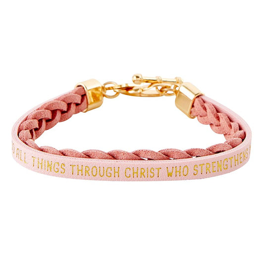 Wrapped in Love Philippians 4:13 - Pink Braided Bracel